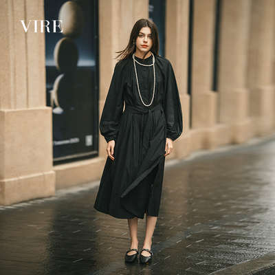 VIRE重磅高定系列40089系带收腰长袖气质女装连衣裙B显瘦