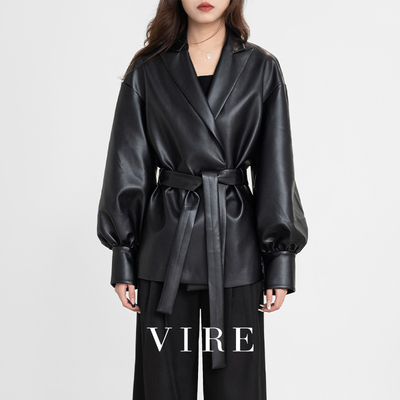 VIRE联名款202301秋冬简约宽松时尚外套气质皮衣B