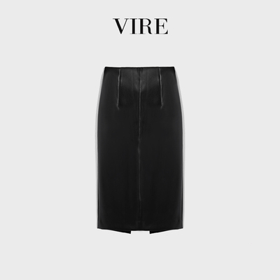 VIRE联名款202302秋冬新款设计感小众双色开叉皮裙