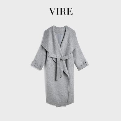 VIRE联名款2023912秋冬全羊毛翻领系带大衣