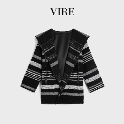 VIRE联名款2023918粗花呢连帽大衣外套